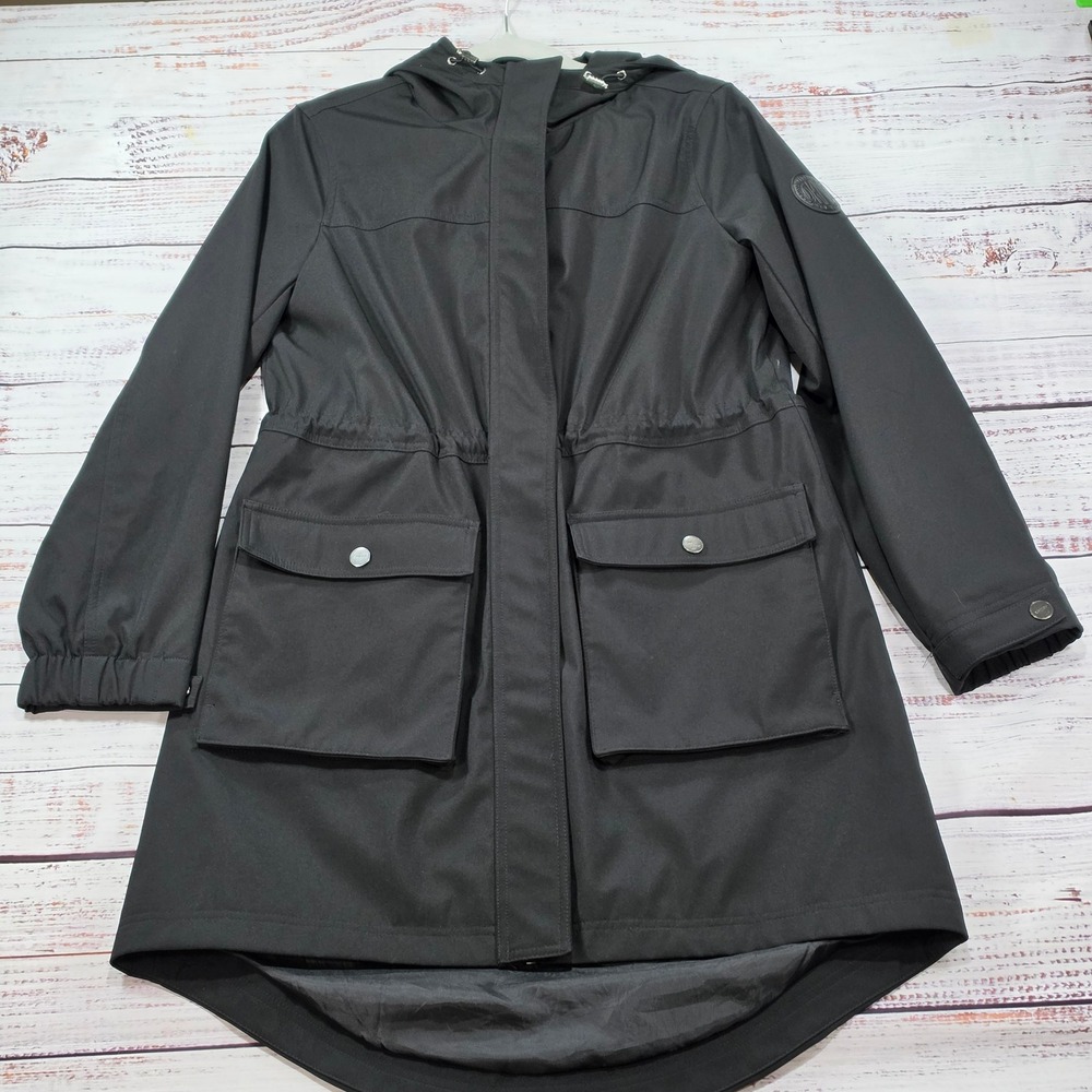 DKNY Parka Jacket Womens Small Black Excellent Drawstring Hooded Utility Coat